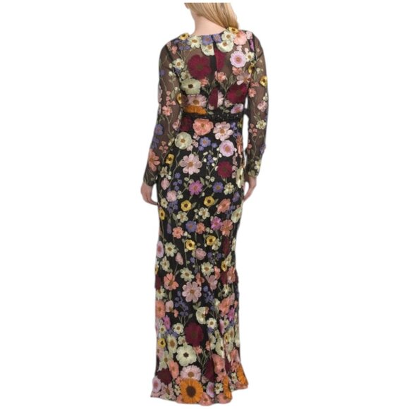 MAC DUGGAL Long Sleeve 3d Floral Gown - Picture 3 of 4